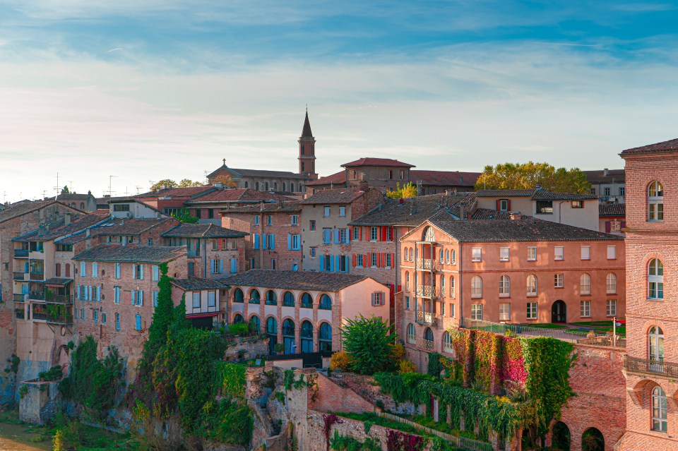 View at Cathedral of Saint Cecilia of Albi, France. Early in the day and evening