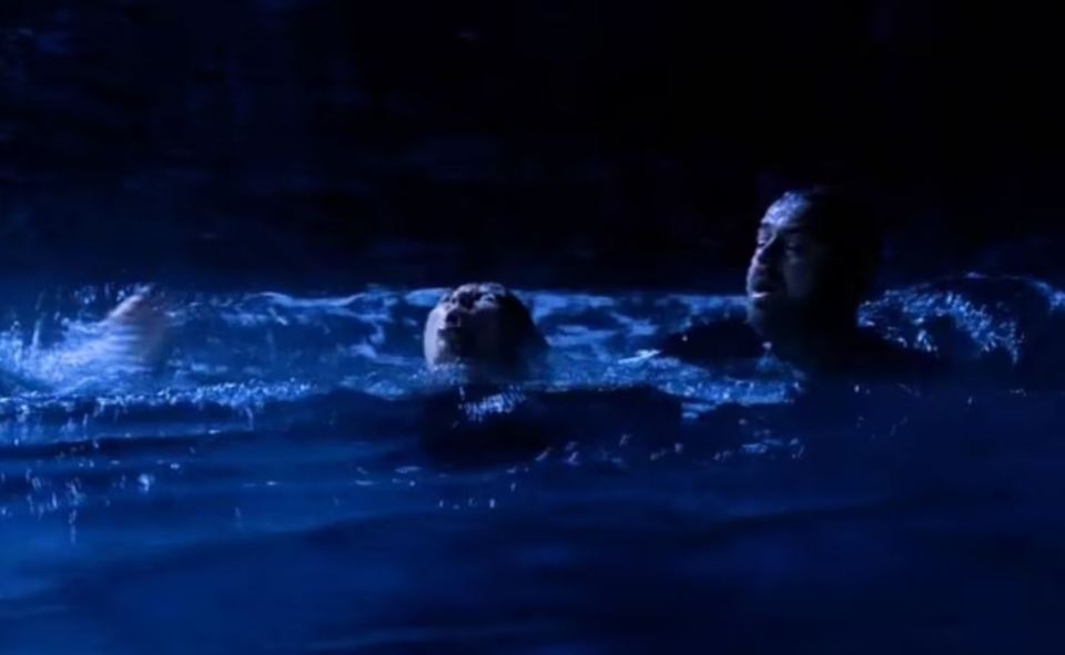 Screenshot of Mick Carter seemingly drowning in the ocean in EastEnders.