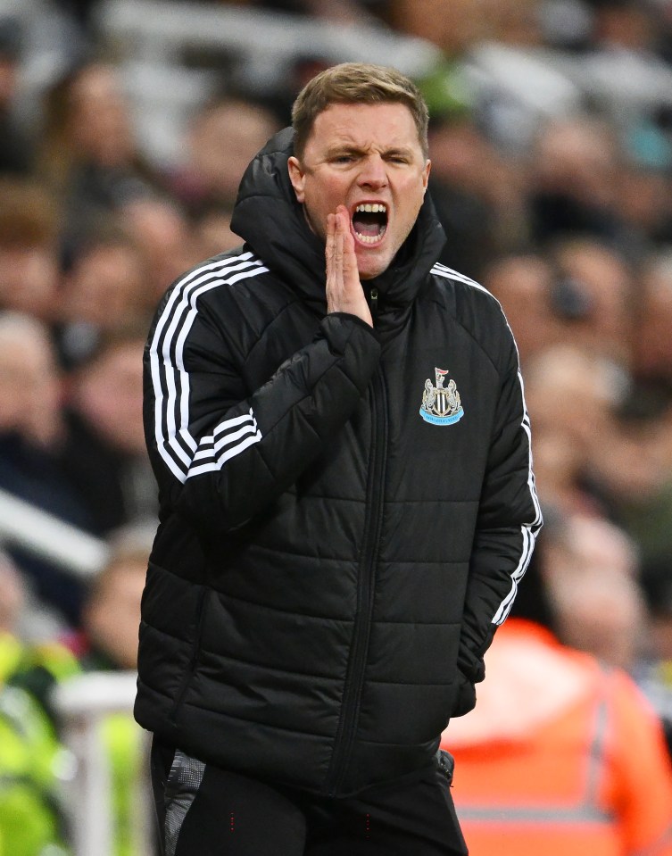 Eddie Howe, manager of Newcastle United, reacting during a match.