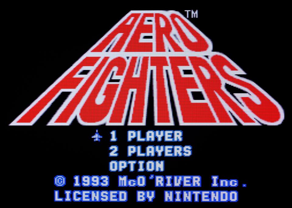 Aero Fighters SNES game title screen.