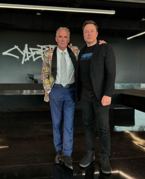 Elon Musk and Jordan Peterson standing together.