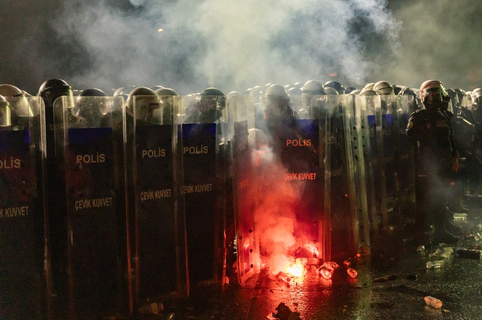 Riot police in Istanbul blocking protesters.