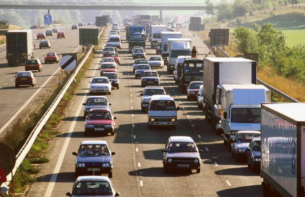 Traffic jam on a highway in Surrey, England.