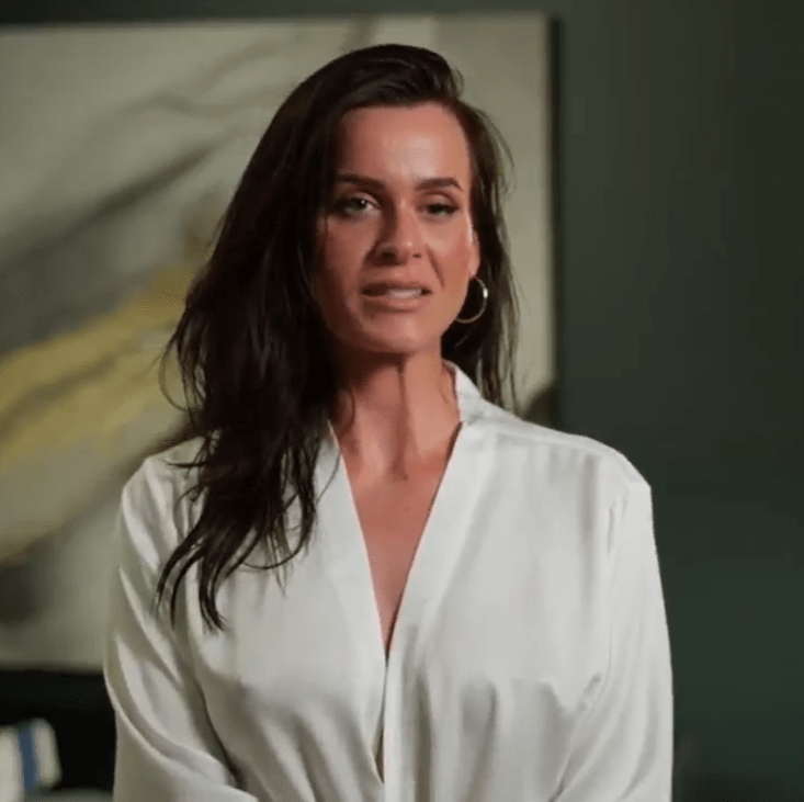 Sierah from Married at First Sight Australia in a white robe.