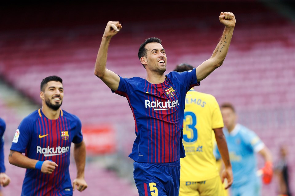 Sergio Busquets of FC Barcelona celebrating a goal.