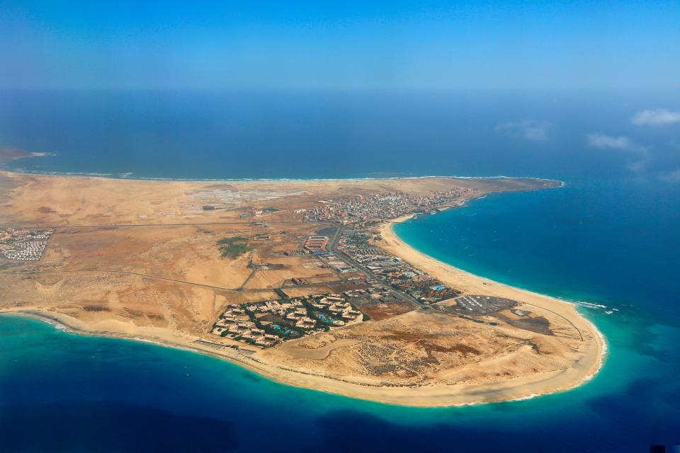Aerial view of Santa Maria town on Sal Island, Cape Verde.