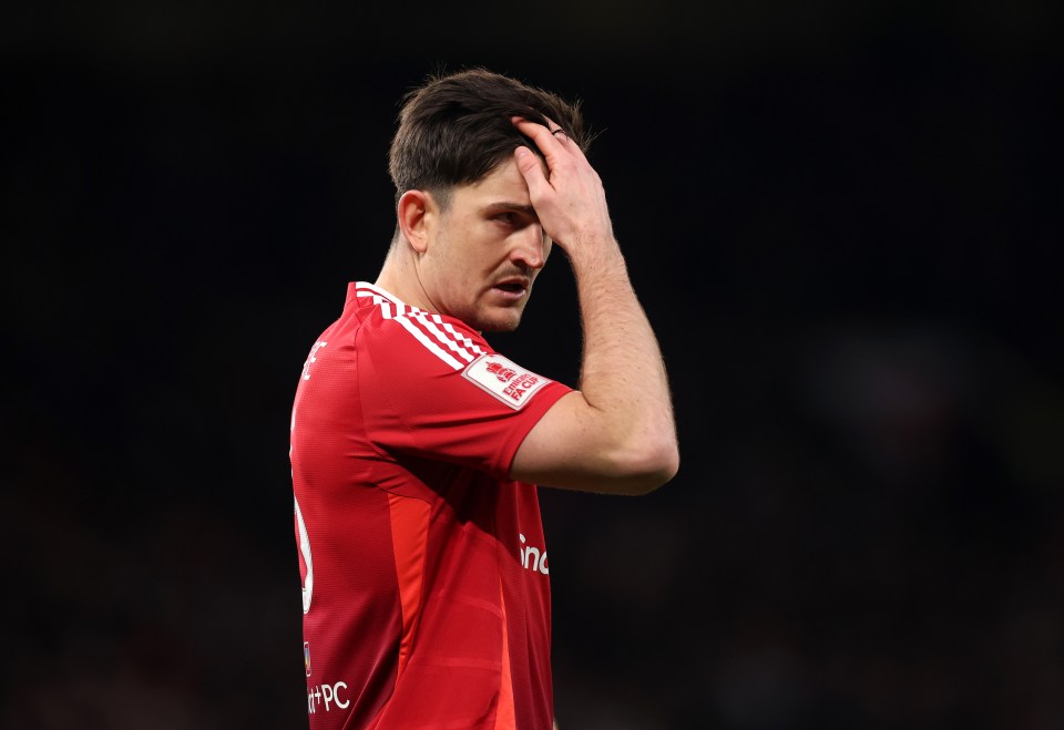 Harry Maguire of Manchester United reacting during a match.