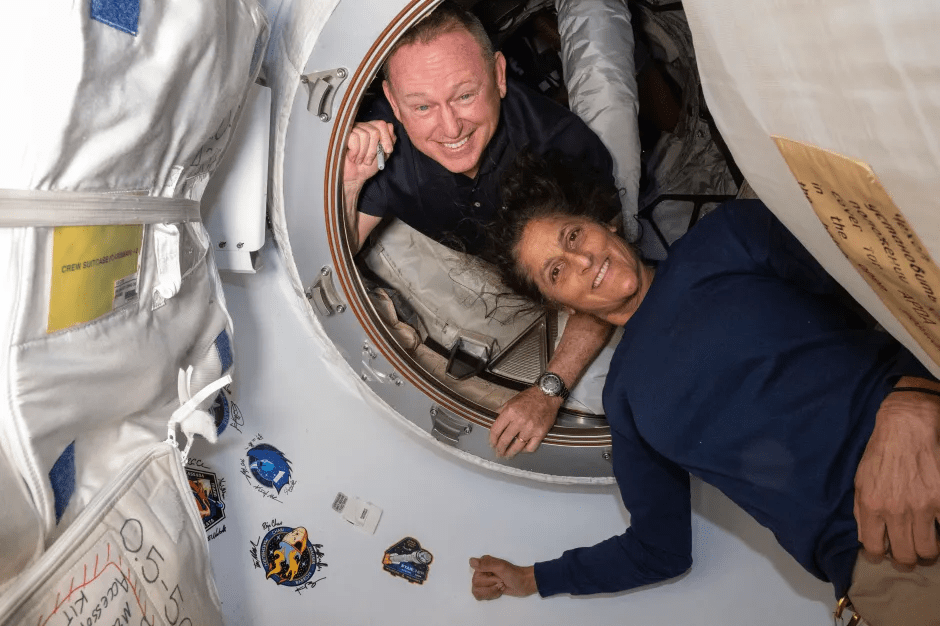 Two astronauts in the International Space Station.