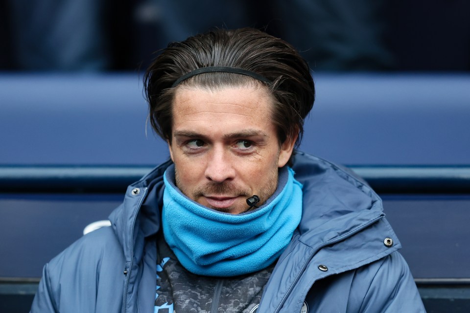 Jack Grealish of Manchester City on the substitutes bench.