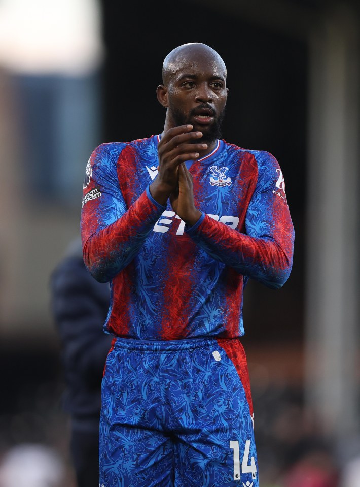 Jean-Philippe Mateta of Crystal Palace applauding fans.