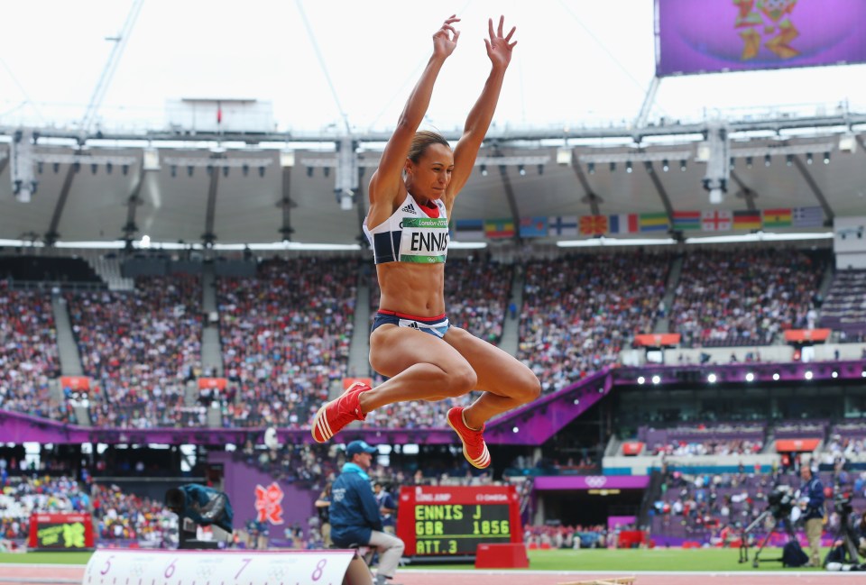 Jessica Ennis of Great Britain competing in the long jump at the Olympic Games.
