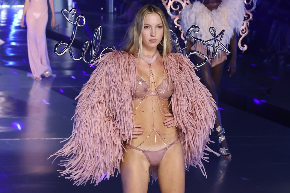 Lila Moss walking the runway at the Victoria's Secret Fashion Show.