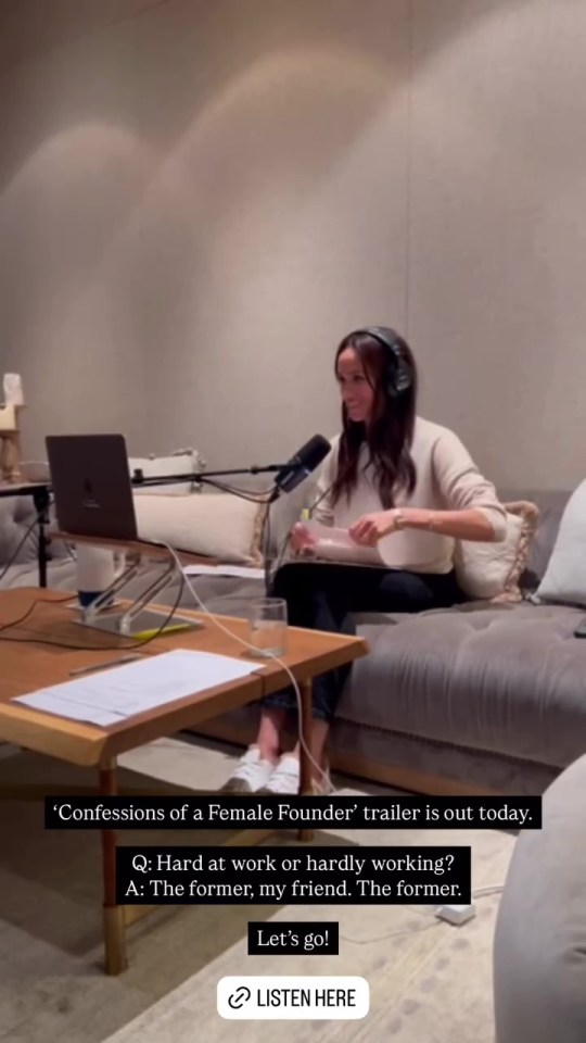Meghan Markle recording her podcast.