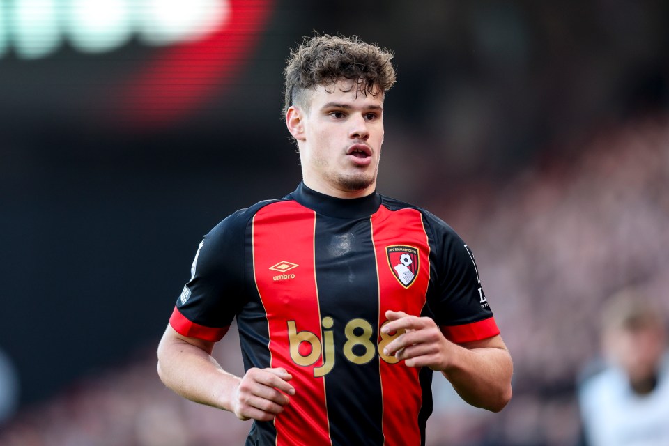 Milos Kerkez of AFC Bournemouth during a Premier League match.