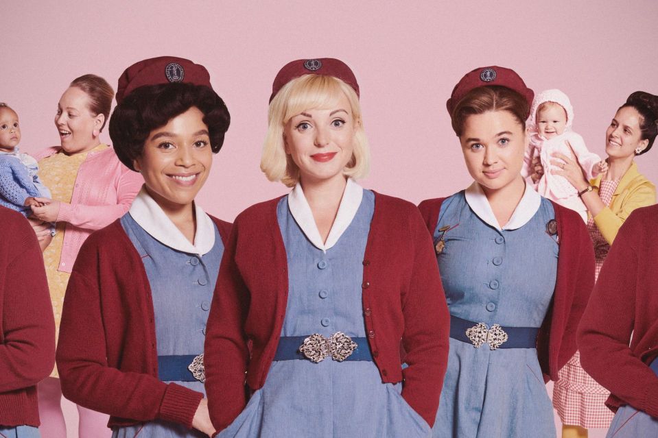 An image collage containing 1 images, Image 1 shows Collage of nurses from Call the Midwife