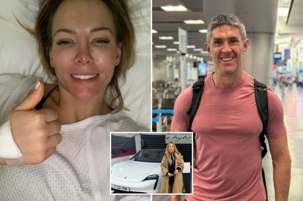 An image collage containing 3 images, Image 1 shows Woman in hospital gown giving thumbs up, Image 2 shows Man in casual clothes at an airport, Image 3 shows Woman standing next to a white Porsche Taycan