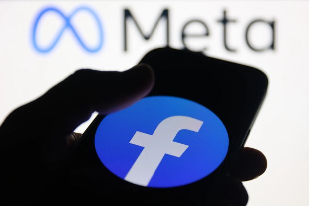 An image collage containing 1 images, Image 1 shows Photo illustration of a person using a smartphone displaying the Facebook logo