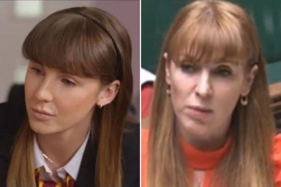 An image collage containing 2 images, Image 1 shows Ally Ross lookalike, Lois from Waterloo Road and Angela Rayner, Image 2 shows Ally Ross lookalike Lois from Waterloo Road and Angela Rayner