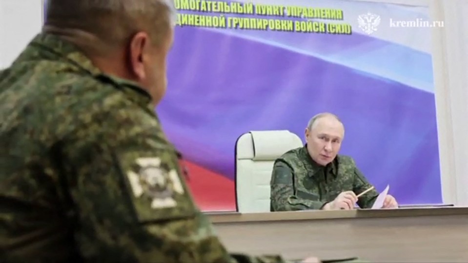 Vladimir Putin at a command point for Russian troops in the Kursk region.
