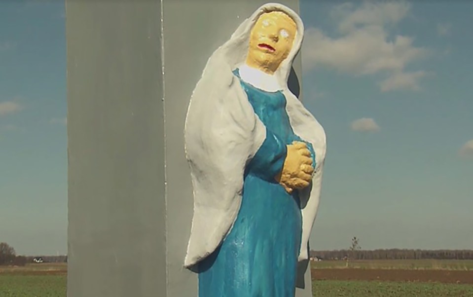 Renovated shrine statue in Studzionka, Poland.