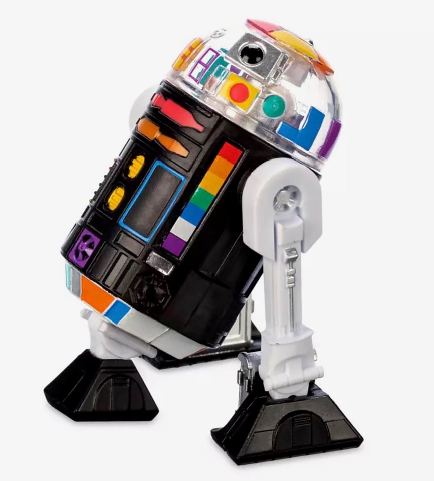 Rainbow-colored R2-D2 toy.