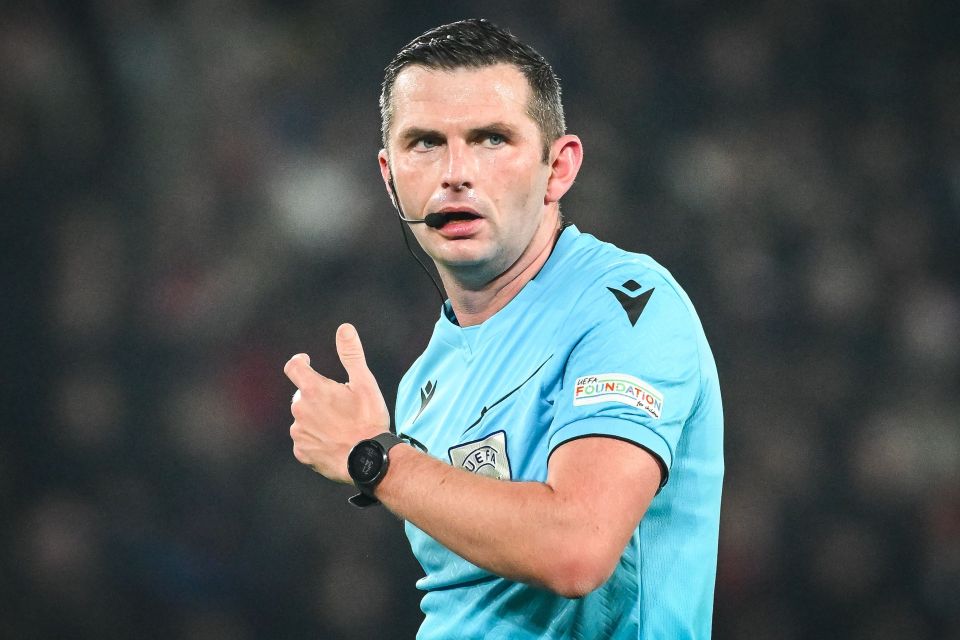 Referee Michael Oliver officiating a UEFA Champions League match.