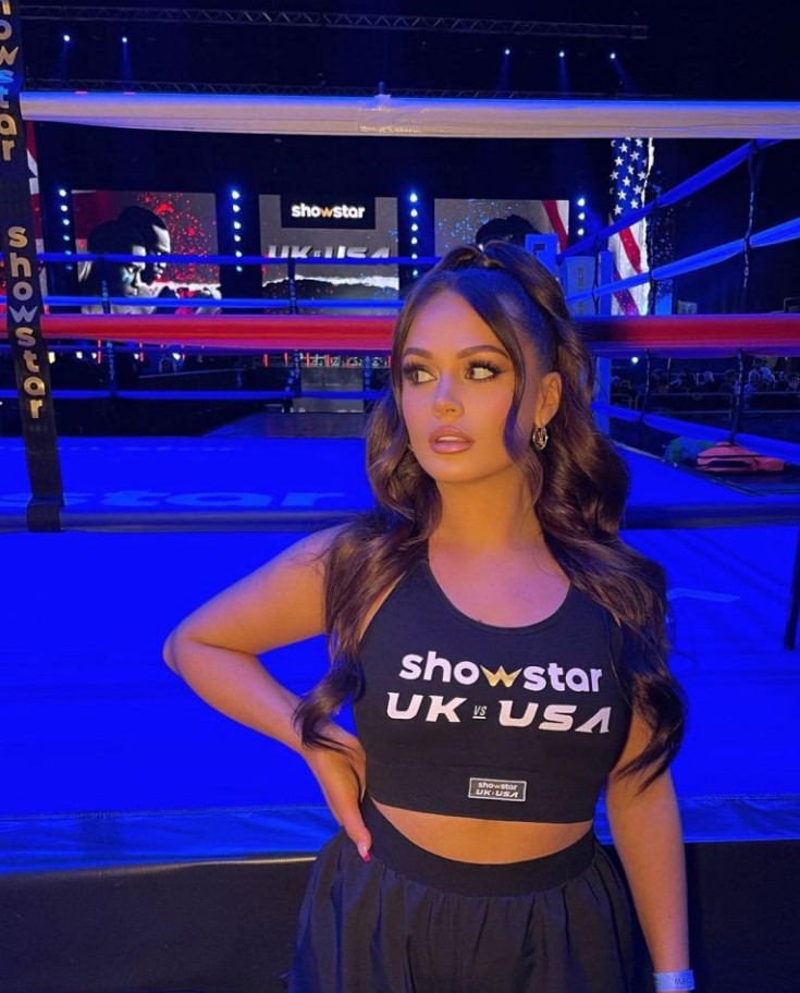 Ring girl at a boxing match wearing a Showstar UK vs USA top.