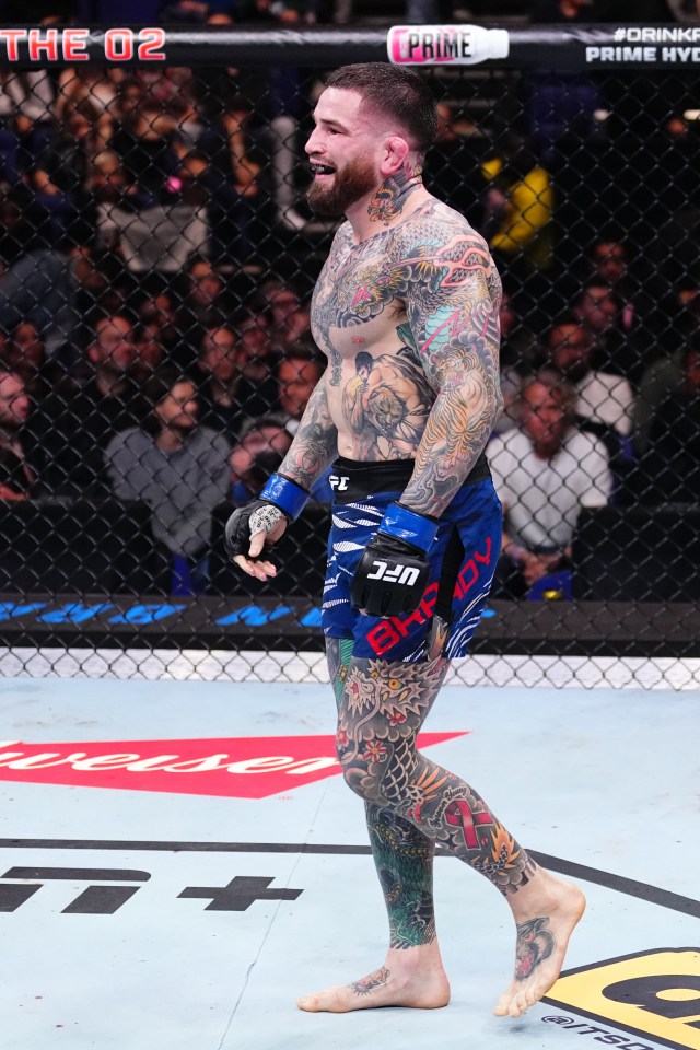 Sean Brady reacts after a submission victory in a UFC welterweight fight.