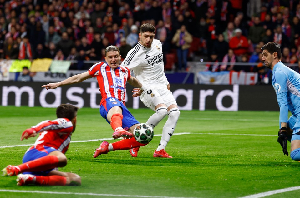 Conor Gallagher scoring a goal for Atletico Madrid.