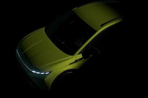 A lime green Skoda Elroq vRS electric car.