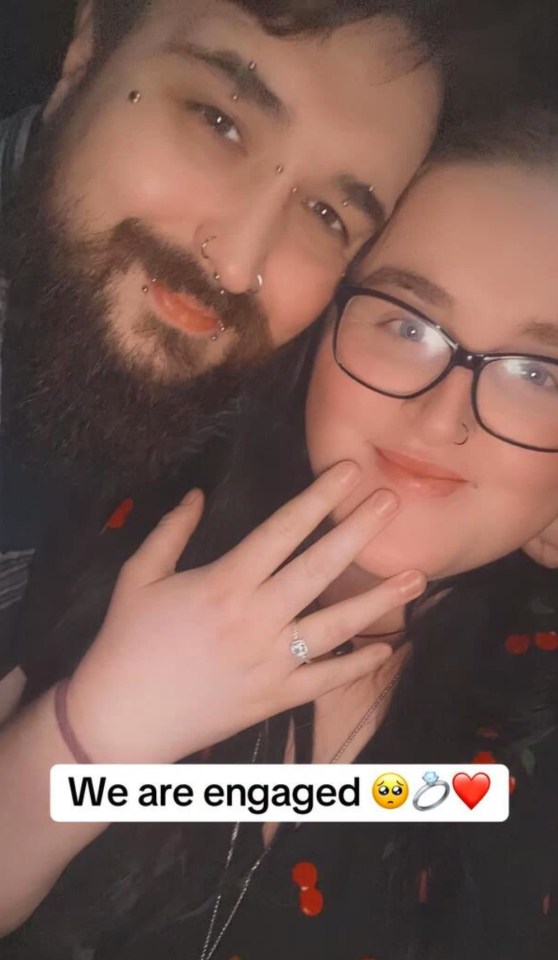 Close-up photo of an engaged couple.