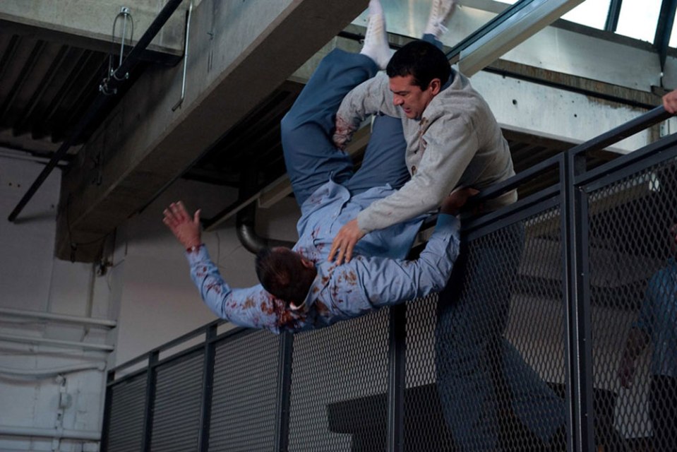 Film still of a fight scene.