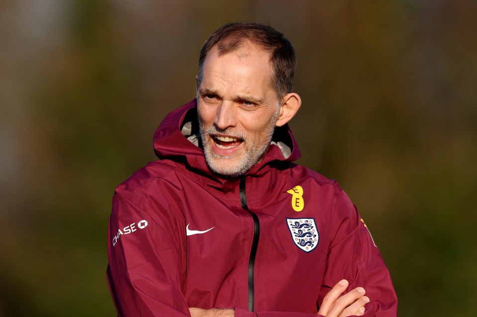 Thomas Tuchel, Head Coach of England, at a training session.