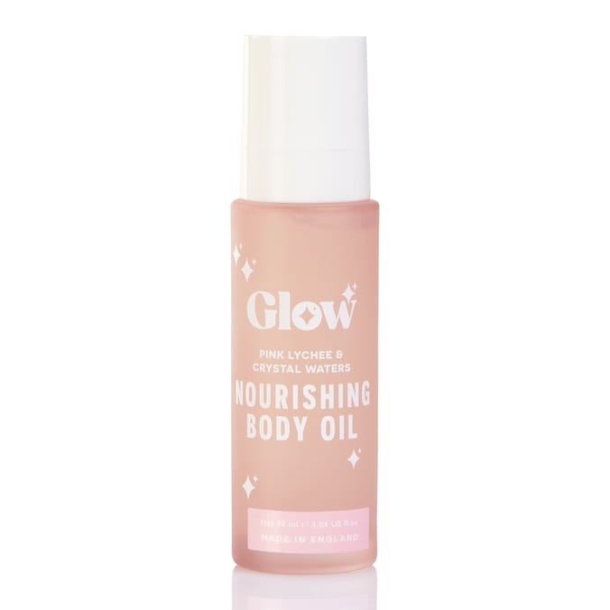 Glow Pink Lychee & Crystal Waters Nourishing Body Oil bottle.