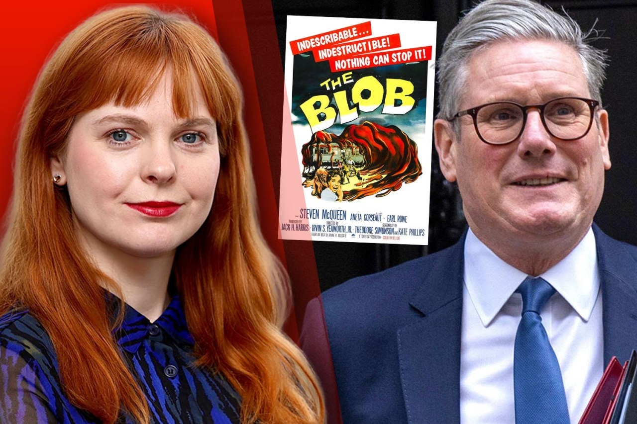 Collage of Kate Ferguson, Keir Starmer, and the poster for the film *The Blob*.