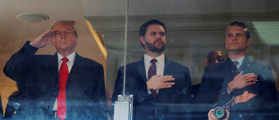 Donald Trump, J.D. Vance, and Pete Hegseth at the Army-Navy football game.