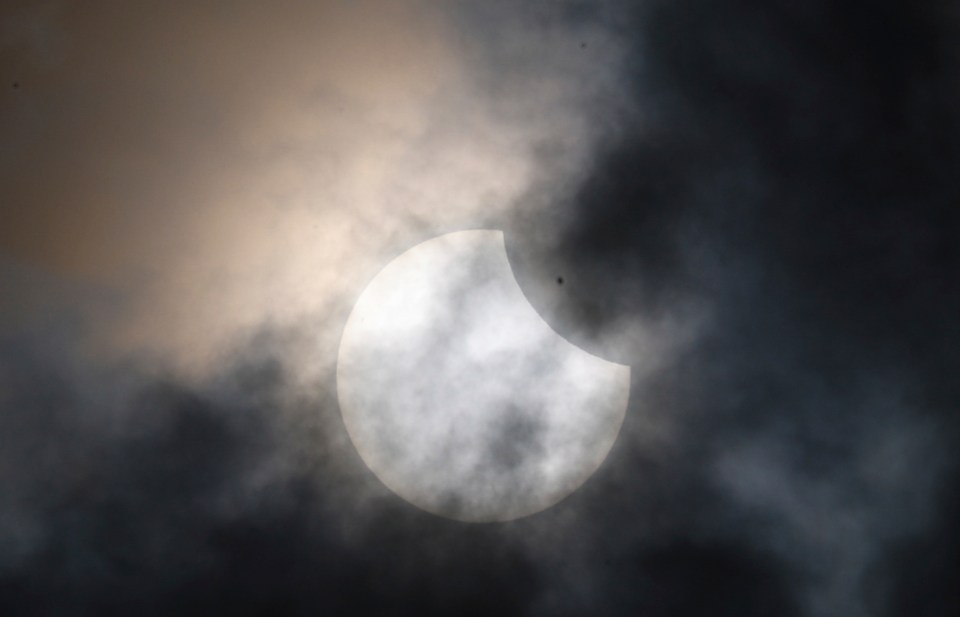 A view of a partial solar eclipse in Heilbronn, Germany