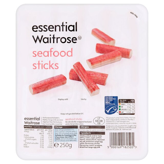 Package of Waitrose Essential Seafood Sticks.