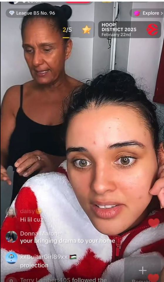Screenshot of a TikTok video showing two women, one older and one younger, reacting to comments.