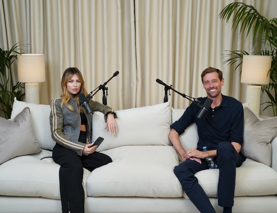 Abbey Clancy and Peter Crouch on a podcast.