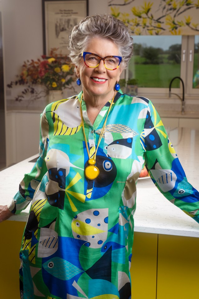 Portrait of Prue Leith in her kitchen.