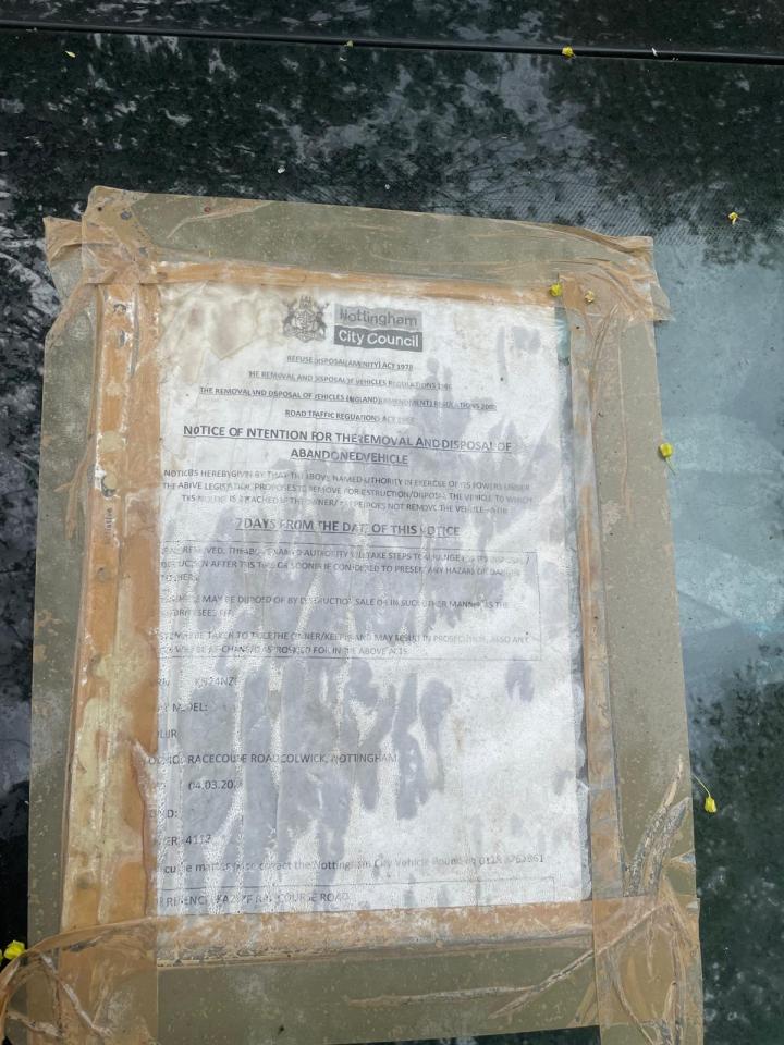 Notice of intention for the removal and disposal of an abandoned vehicle.