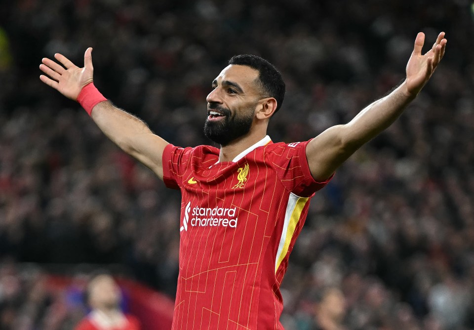 Mohamed Salah celebrating a goal.
