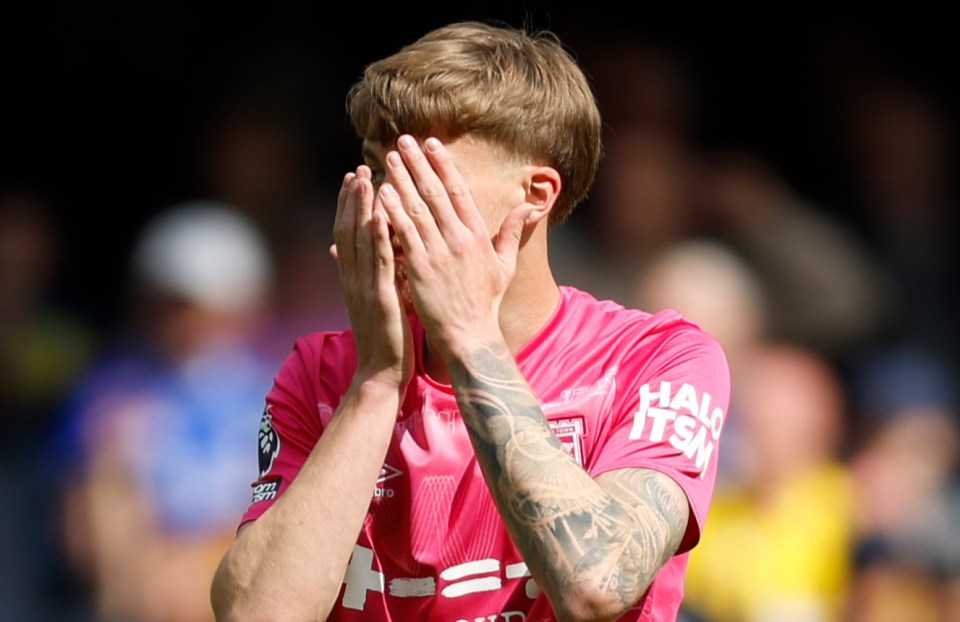 Jack Clarke of Ipswich Town reacts to a missed chance.