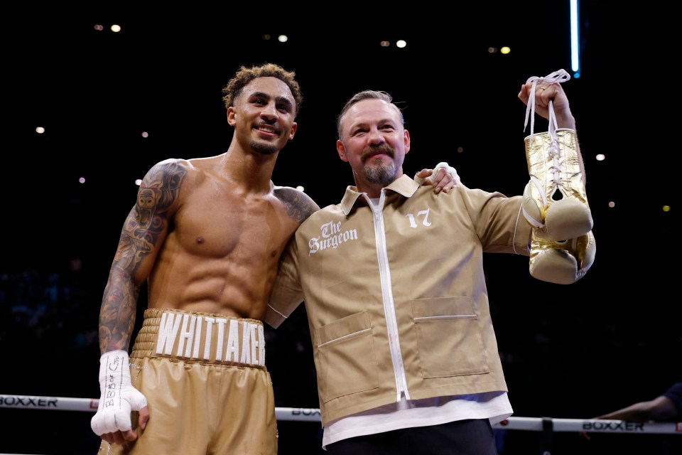 Ben Whittaker celebrates his boxing victory.