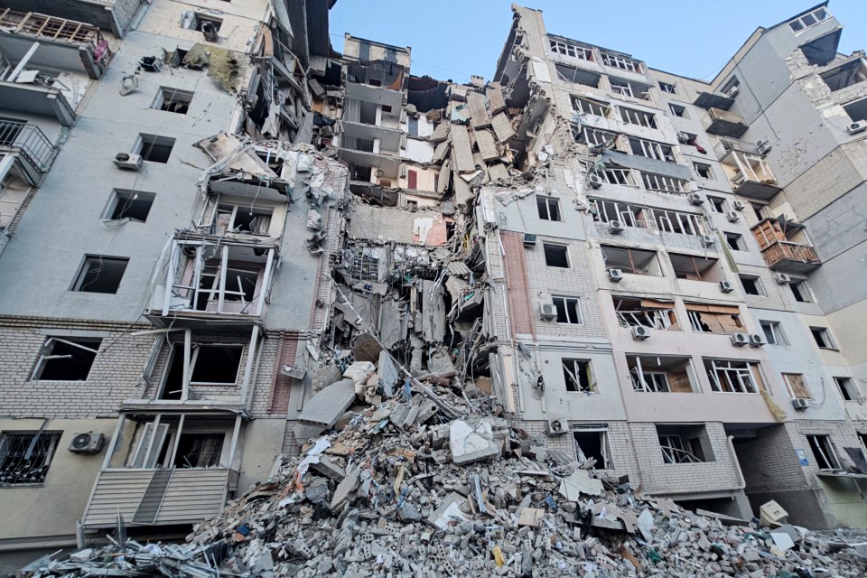 Heavily damaged building in Kherson, Ukraine.