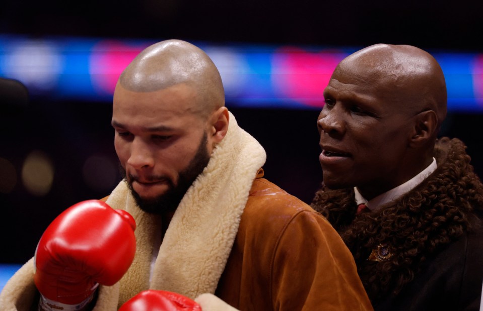 Chris Eubank Jr. and Chris Eubank Sr. before a boxing match.