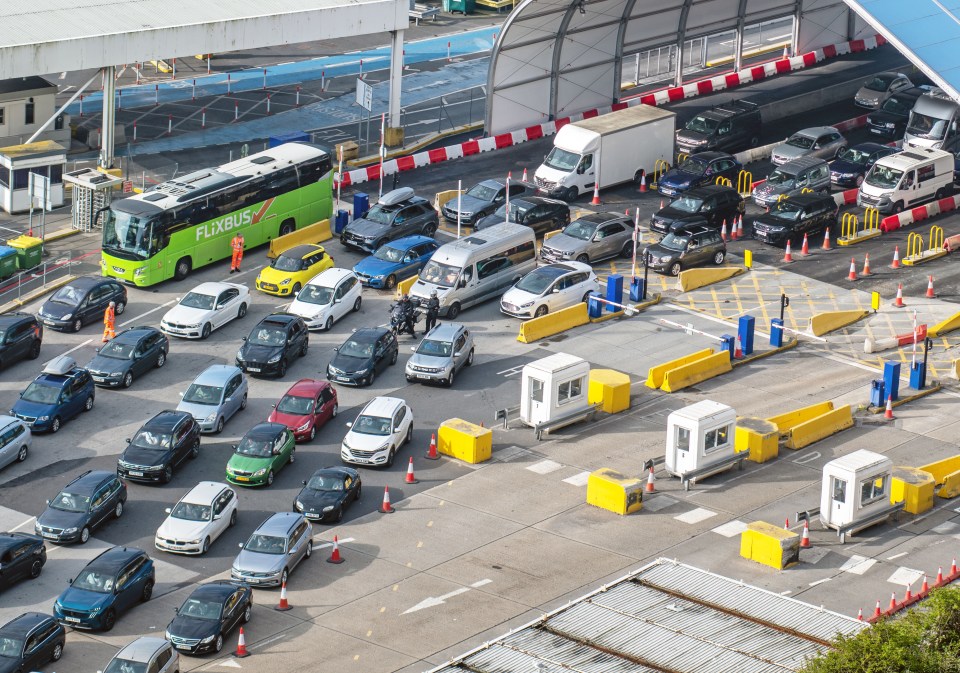 Aerial view of traffic congestion at the Port of Dover.