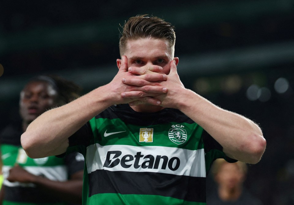 Viktor Gyokeres of Sporting CP celebrates a goal.