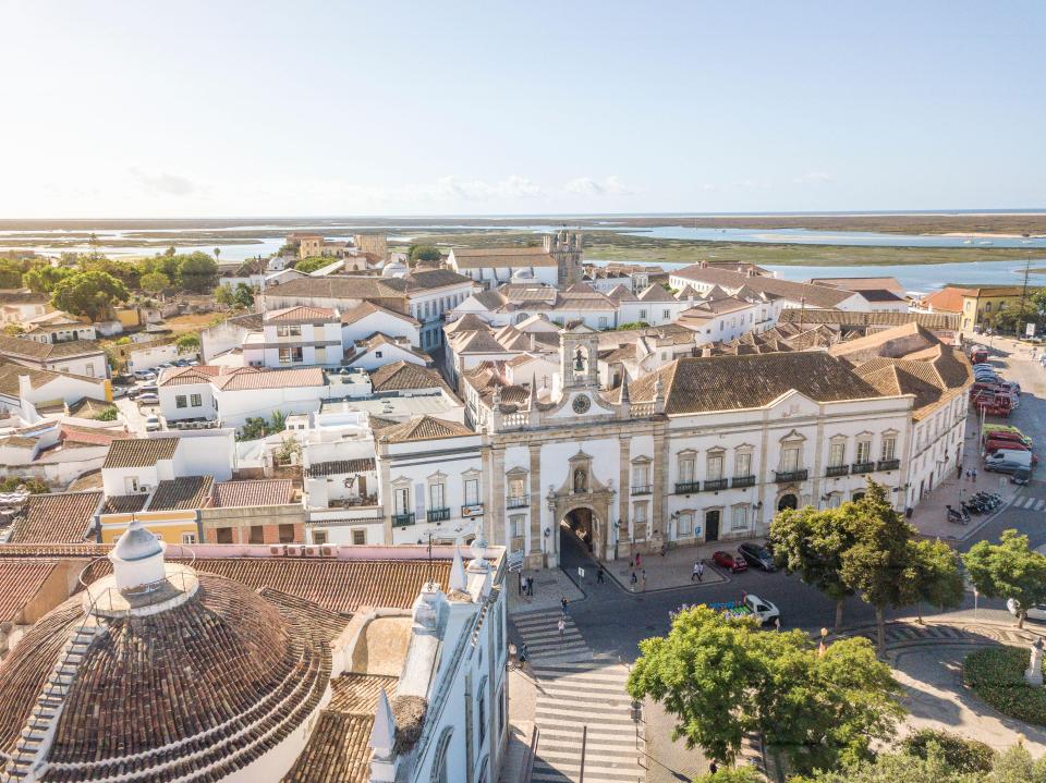 Aerial view of Faro, Portugal's city center.